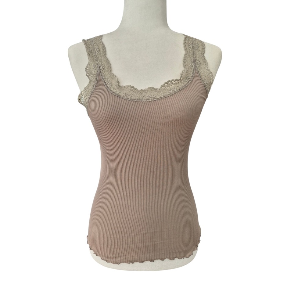 Banana Republic Y2K Ribbed Lace Trim Tank Top Taupe Small 671952 2009 Fall